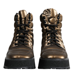 Dolce & Gabbana Bronze Padded Mid Calf Lace Up Boots Shoes