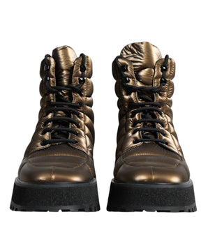 Dolce & Gabbana Bronze Padded Mid Calf Lace Up Boots Shoes