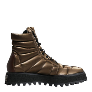 Dolce & Gabbana Bronze Padded Mid Calf Lace Up Boots Shoes