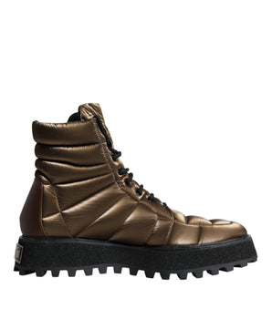 Dolce & Gabbana Bronze Padded Mid Calf Lace Up Boots Shoes