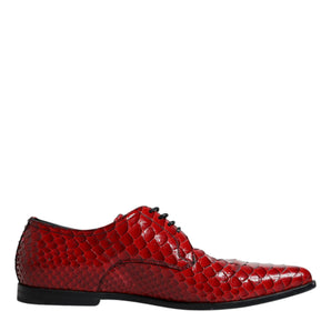 Dolce & Gabbana Red Textured Varnished Derby Men Formal Shoes