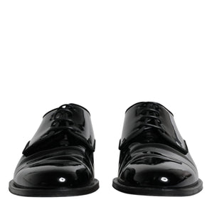 Dolce & Gabbana Black Leather Lace Up Men Derby Formal Shoes