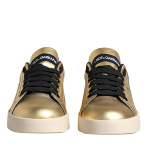 Dolce & Gabbana Gold Portofino Calf Leather Sneakers Shoes