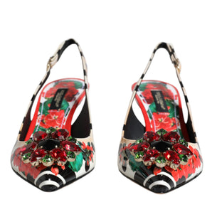 Dolce & Gabbana Multicolor Leather Crystal Heels Slingback Shoes