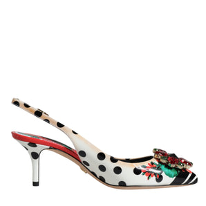 Dolce & Gabbana Multicolor Leather Crystal Heels Slingback Shoes