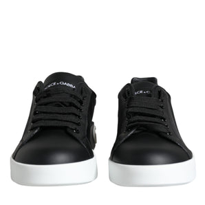 Dolce & Gabbana Black Calf Leather Portofino Sneakers Shoes