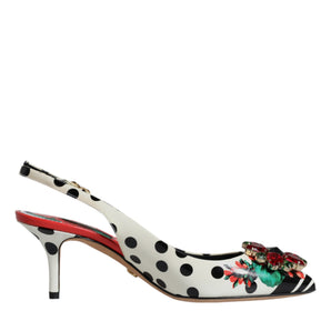 Dolce & Gabbana Multicolor Leather Crystal Heels Slingback Shoes