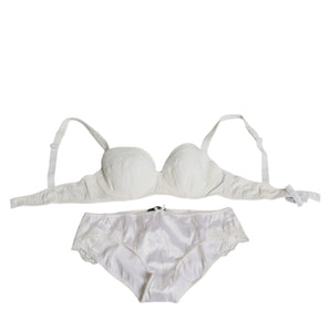 Dolce & Gabbana White Silk Stretch Panty Balconette Bra Underwear