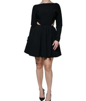 Dolce &amp; Gabbana Minivestido evasé de manga larga con corte en viscosa negro