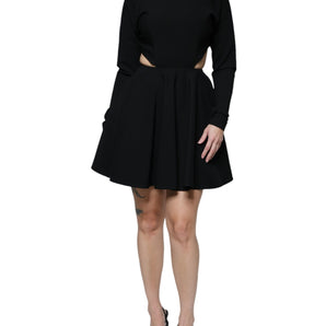 Dolce & Gabbana Black Viscose Cut Out A-line Long Sleeves Mini Dress