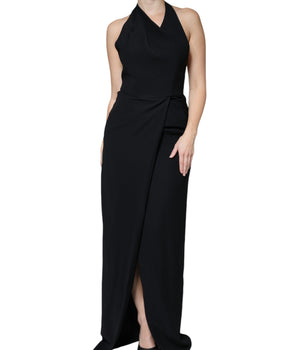 Vestido largo de tubo con cuello halter y mangas negras de Emporio Armani