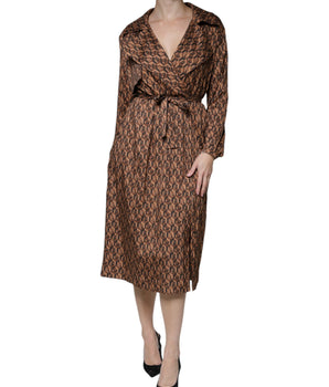 Vestido midi cruzado con cuello en V y manga larga estampado en marrón de Ballantyne
