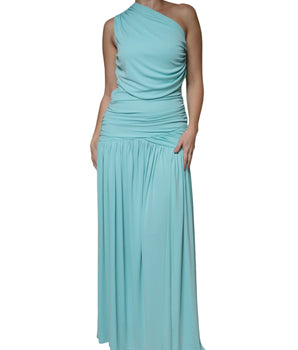 Christian Pellizzari Light Blue Jersey Long Drape One Shoulder Dress