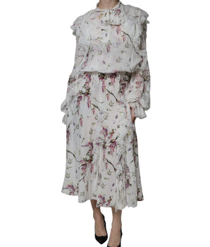 Ermanno Scervino White Floral Ruffles Lace Long Sleeves Maxi Dress