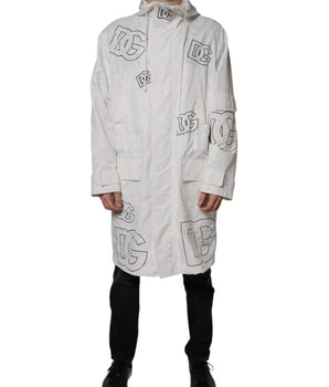 Dolce & Gabbana White Hooded Parka Polyester Trench Coat Jacket