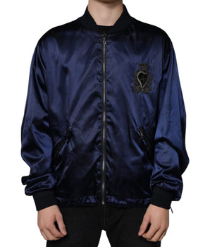 Dolce & Gabbana Blue Crown Heart Full Zip Men Bomber Jacket
