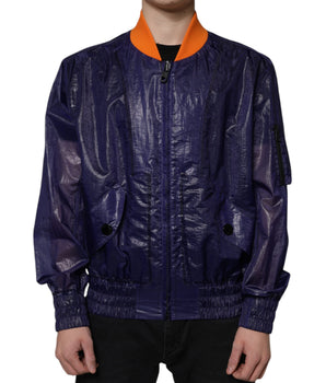 Dolce & Gabbana Blue Cotton Stretch Full Zip Bomber Jacket