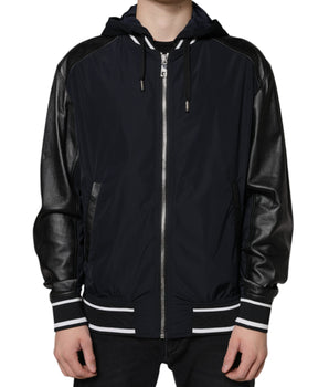 Dolce & Gabbana Black Hooded Full Zip Men Bomber Jacket