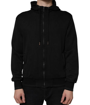 Dolce & Gabbana Black Cotton Full Zip Hooded Bomber Jacket