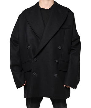 Dolce & Gabbana Black Wool Double Breasted Men Coat Jacket