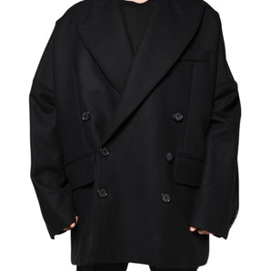Dolce &amp; Gabbana Chaqueta de abrigo de hombre de lana negra con doble botonadura