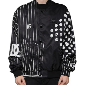 Dolce & Gabbana Black Polka Dot Stripe Nylon Bomber Jacket