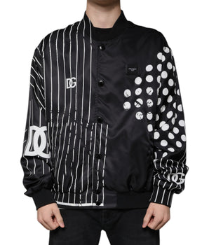 Dolce & Gabbana Black Polka Dot Stripe Nylon Bomber Jacket