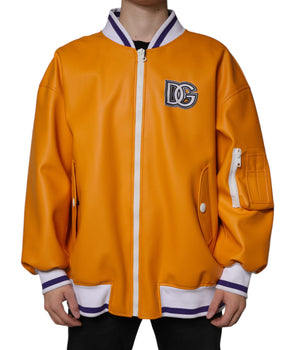 Dolce & Gabbana Orange White Full Zip Jersey Bomber Jacket
