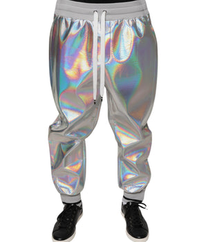 Dolce & Gabbana Silver Iridescent Men Jogger Sweatpants Pants