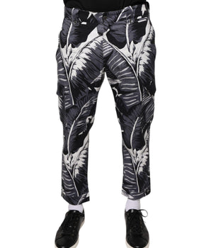 Dolce & Gabbana Gray Banana Leaf Cotton Stretch Capri Pants