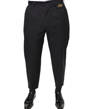 Dolce &amp; Gabbana Black Crown Cotton Dress Pants