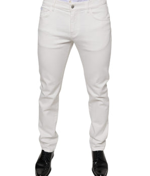 Dolce &amp; Gabbana White Cotton Skinny Slim Men Denim Jeans