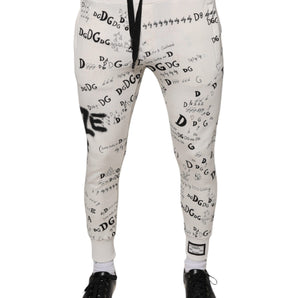 Dolce & Gabbana White Printed Cotton Jogger Sweatpants Pants