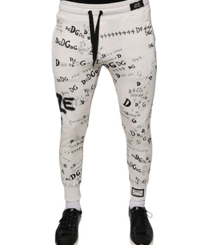 Dolce &amp; Gabbana White Printed Cotton Jogger Sweatpants Pants