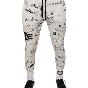 Dolce & Gabbana White Printed Cotton Jogger Sweatpants Pants