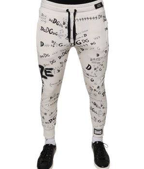 Dolce &amp; Gabbana White Printed Cotton Jogger Sweatpants Pants