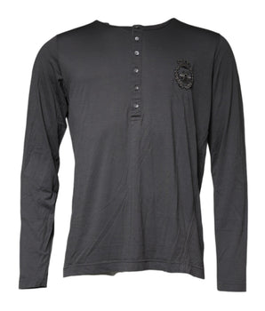 Dolce & Gabbana Gray Crown Bee Embroidery Pullover Sweater