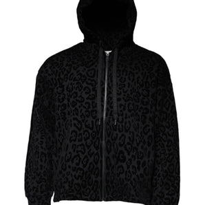 Dolce &amp; Gabbana Jersey con cremallera completa y capucha de algodón con estampado de leopardo negro