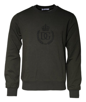 Dolce & Gabbana Army Green Crown Cotton Sweatshirt Sweater