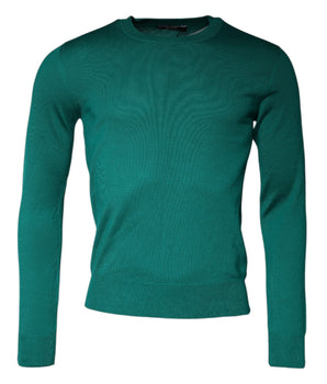 Dolce & Gabbana Green Wool Knit Crew Neck Pullover Sweater