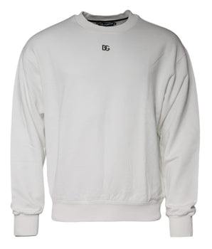 Dolce &amp; Gabbana White Logo Cotton Crew Neck Pullover Sweater