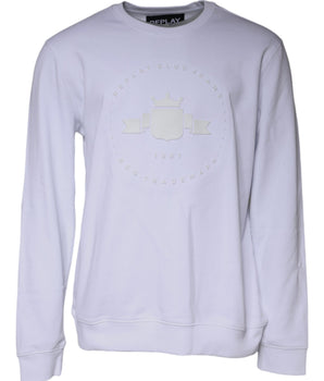 Replay White Embossed Logo Crew Neck Men Sweatshirt Sweater