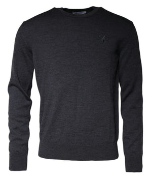 Dolce & Gabbana Dark Gray Wool Crew Neck Pullover Sweater