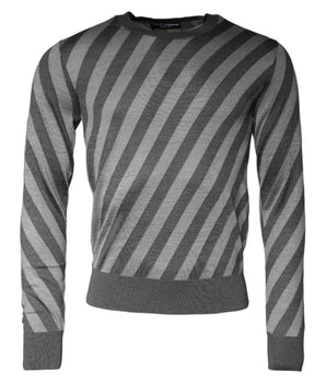 Dolce & Gabbana Gray Stripes Long Sleeve Round Neck Pullover Sweater