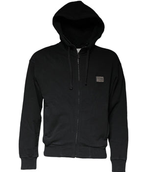 Dolce & Gabbana Black Logo Plaque Hooded Full Zip Sweater