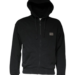 Dolce &amp; Gabbana Jersey negro con capucha y cremallera completa con placa del logo