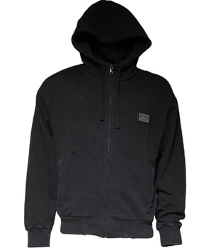 Dolce & Gabbana Black Logo Plaque Hooded Full Zip Sweater