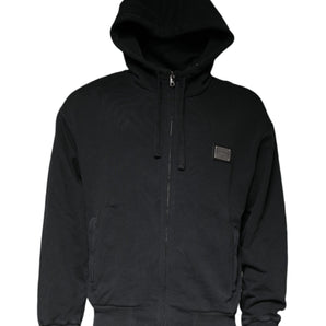 Dolce &amp; Gabbana Jersey negro con capucha y cremallera completa con placa del logo
