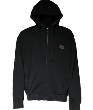 Dolce & Gabbana Black Logo Plaque Hooded Full Zip Sweater