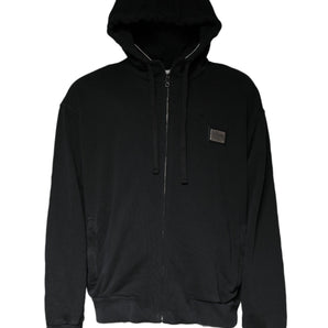Dolce &amp; Gabbana Jersey negro con capucha y cremallera completa con placa del logo